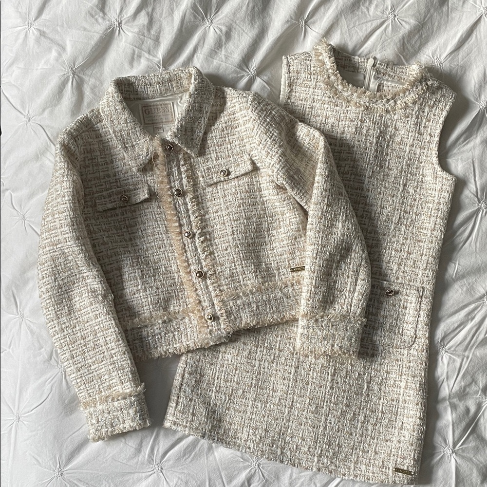 6yrs Guess Cream Tweed Kids Blazer and Dress Set
